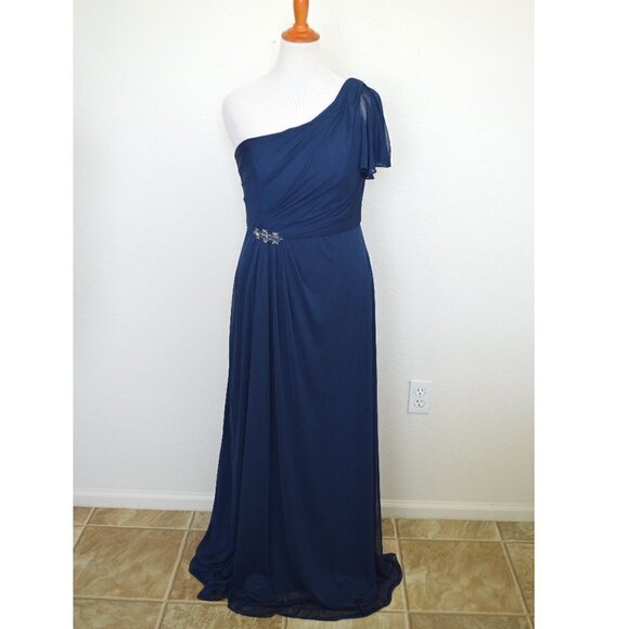 David's Bridal MARINE Asymmetrical Neck Mesh Dress - Picture 1 of 9